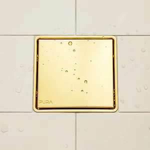 غطاء بيبه بيورا FDS-61-15G ذهبي لامع 15 × 15 سم استانلس ستيل 304 سُمك 1 مللي وجه استانلس ووجه لتركيب سيراميك