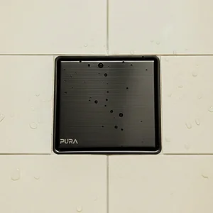 غطاء بيبه بيورا FDS-61-15B اسود مط 15 × 15 سم استانلس ستيل 304 سُمك 1 مللي وجه استانلس ووجه لتركيب سيراميك