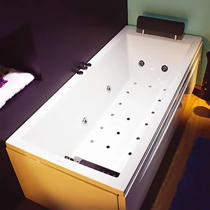 Milano Rectangular Jacuzzi 170 × 75 cm, 1 System 8-Jet Chrome, Front Panel Only, with Strainer and Pillow, White