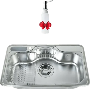 Purity DJIS 850P Stainless Steel Kitchen Sink, 1 Bowl (51 × 85) with 6 inch Waste, Basket and Soap Dish