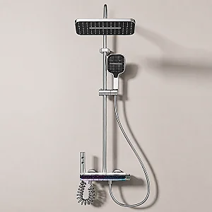 Steel Tech Piano Shower System GR01 Glossy Chrome, Shower Column with Mixer, 4 Outlets with LED Screen