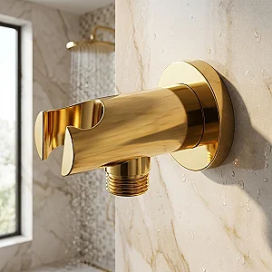 Lugano LG-CYL-520 G Round Concealed Outlet Elbow with Shower Holder, Glossy Gold