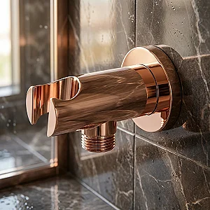 Lugano LG-CYL-520 RG Round Concealed Outlet Elbow with Shower Holder, Glossy Rose Gold