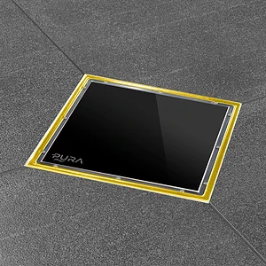  بيبة ستانلس ستيل برقبة بلاستيك مقاس 15 × 15 زجاج اسود باطار ذهبى  FD-GB-15 