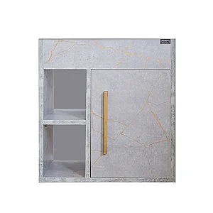 Dovo Uno HPL Wood Bathroom Vanity Unit 50 cm, Marble Grey, 1 Door and 2 Open Spaces