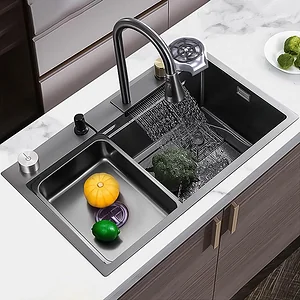 حوض مطبخ سمارت  75×46 سم Grey ضاغط صابون