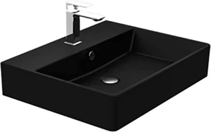 Sanipure Kepler Countertop Basin with Overflow and Mixer Hole, 60 × 47 cm, Black