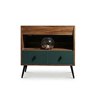 Floor-Standing Bathroom Vanity Unit, HPL Counter Wood, Mocha Wood Brown × Olive Green MUCCA-80CM-10491-2271, 80 cm, 2 Drawers and Open Space