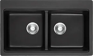 حوض مطبخ جرانيت كوراتز بيرويا 2 عين HB 8280 - 266 اللون اسود 49 × 80 × 22 سم بمجموعة الصرف 3 بوصة دائري