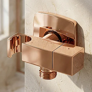 Lugano LG-CUB-120 RG Angle Valve with Cover and Shower Holder, Ceramic Half-Turn, Glossy Rose Gold