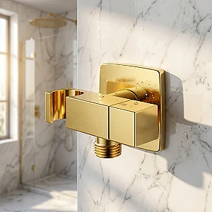 Lugano LG-CUB-120 G Angle Valve, Glossy Gold with Cover, Shower Holder and Half-Turn Ceramic Cartridge