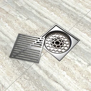 مصفاة استانلس مربعة 10× 10سم بمخرج شبكة بلاستيك  GX-0011000 كروم