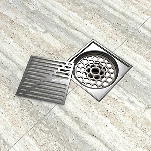 غطاء بيبه جواد GX-0011000PRY جراي مط مربعة 10 × 10 سم استانلس ستيل بصافية وصمام عدم رجوع المياة