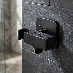 Lugano LG-CUB-120 В Angle Valve with Cover and Shower Holder, Ceramic Half-Turn Valve, Matte Black