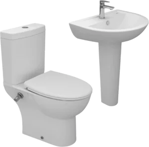 Sanipure Rosetta Bathroom Set, Complete Toilet with Cistern and Standard Seat & Cover, 55 cm Basin with Full Pedestal, Pergamon