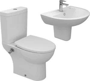 Sanipure Rosetta Bathroom Set, White, Toilet with Soft-Close Toilet Seat & Cover and 55 cm Basin with Half Pedestal
