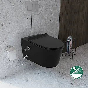 Sanipure Titan 25424975 Wall-Hung Toilet with Internal Bidet Spray, Soft-Close Toilet Seat & Cover and Fixing Set, 40 × 54 cm, Black