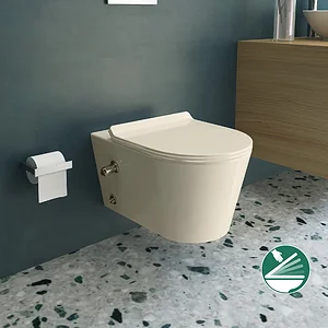 Sanipure Titan 25424975 Wall-Hung Toilet with Internal Bidet Spray, Soft-Close Toilet Seat & Cover and Fixing Set, 40 × 54 cm, Pergamon