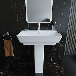 Sanipure Kepler 041970 Basin with Overflow and Mixer Hole, 70 × 49 cm with Full Pedestal, White
