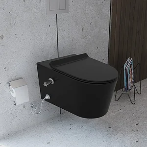 Sanipure Titan 25424975 Wall-Hung Toilet with Internal Bidet Spray, Plastic Toilet Seat & Cover and Fixing Set, 40 × 54 cm, Black