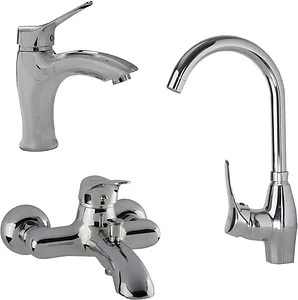 طقم خلاط 3 قطع قرطبة خلاط بانيو CO101Z و خلاط حوض CO104Z و خلاط مطبخ شجرة CO103Z اللون كروم من كليفر
