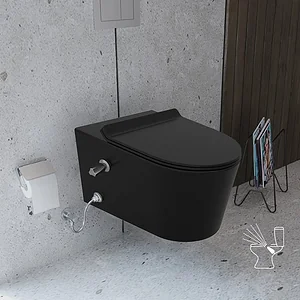 Sanipure Titan 25424975 Wall-Hung Toilet with Hydrojet Internal Bidet Spray, Plastic Toilet Seat & Cover and Fixing Set, 40 × 54 cm, Black