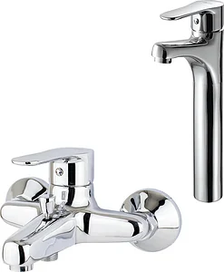 Global Standard Mira Plus 2-Piece Mixer Set, Chrome: Tall Basin Mixer 1041 and Bath Mixer 1011