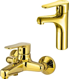 Global Standard Mira Plus 2-Piece Mixer Set, Gold: Medium Basin Mixer 1042 and Bath Mixer 1011
