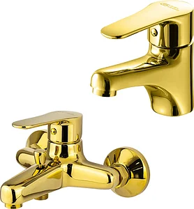 Global Standard Mira Plus 2-Piece Mixer Set, Gold: Basin Mixer 1010 and Bath Mixer 1011