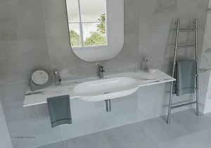 Sanipure Capsule Wall-Hung Basin 0016032, 150 × 48 cm, with 2 × 20 cm Towel Rails, Mixer Hole, without Overflow