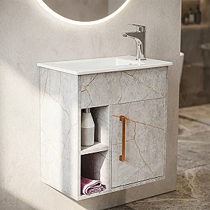 وحدة حمام خشب كونتر HPL بالحوض دوفو اونو رصاصي رخامي UNO-50CM مقاس 50 سم ضلفة وفراغين