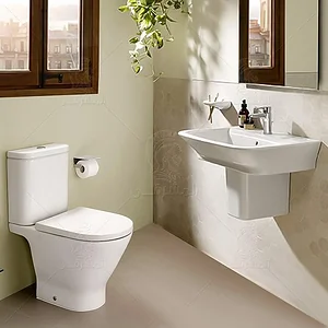 Roca New Gap Bathroom Set, 65 cm Basin with Half Pedestal & Soft-Close Toilet Seat & Cover, White