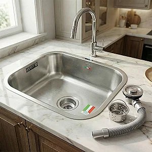 حوض مطبخ استانلس TS 4035 كروم 35 × 40 سم سٌمك 1 مم بمجموعة الصرف 3 بوصة