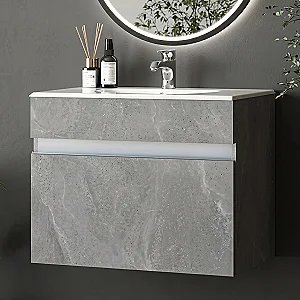 وحدة حمام معلقة بورديوم بالحوض دوفو فليكس F-60CM-01-503 جراي ماربل × ابيض 60 سم درج