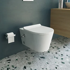 Sanipure Titan 25424975 Wall-Hung Toilet with Plastic Toilet Seat & Cover, Internal Bidet, and Fixing Set, White