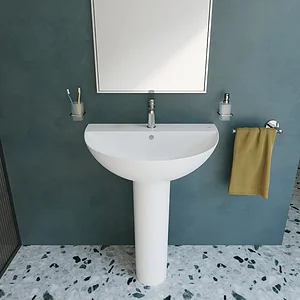 Sanipure Titan 70 cm Basin 037470 with Full Pedestal, Tap Hole and Overflow, White