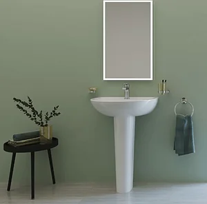 Sanipure Rosetta 60 cm Basin with Full Pedestal and Fixing Set, White