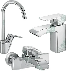 طقم خلاط 3 قطع ( خلاط بانيو بروفايل RAK14002 خلاط حوض بروفايل ستار RAK14100 خلاط مطبخ بولاريس RAK10050 ) اللون كروم من كلودى راك