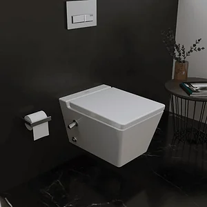 Sanipure Kepler 2561490075 Wall-Hung Toilet with Internal Bidet Spray, Soft-Close Toilet Seat & Cover and Fixing Set 40 × 54 cm, White