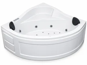 Mondial Corner Jacuzzi Bathtub 140 × 140 cm, 1 System 8 Chrome Jets, with Panel and 2 Pillows, White