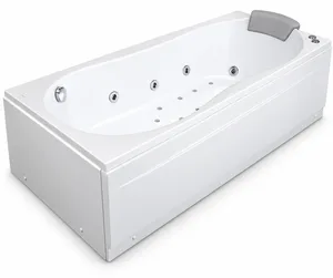 Dallas Bathtub 190 × 90 cm, 1 System 8-Jet Chrome with Front Panel + Small Left Panel, Right Drain, White