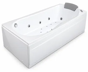Dallas Jacuzzi Bathtub 170 × 75 cm, 1 Motor 8 Water Jets Chrome with Waste and Pillow, Front Panel + Small Right Side, Left Drain, White