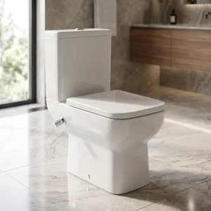 Hansgrohe Greek Tide Q S/P Toilet, White, with Toilet Seat & Cover, Cistern with Mechanism, Internal Bidet Spray and Fixing Set