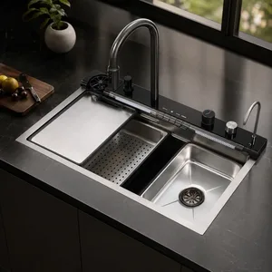حوض مطبخ سمارت ديجيتال بيانو كور إيجي PK 800 SM DS اسود 80 × 45 سم 5 ازرار بجميع المشتملات