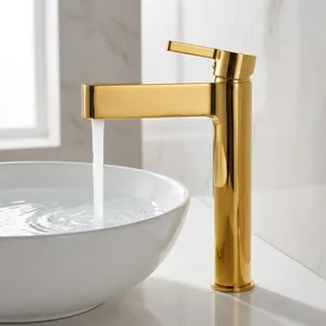 خلاط حوض عالي هوايي HY-2426GO ذهبي لامع ارتفاع 28 سم
