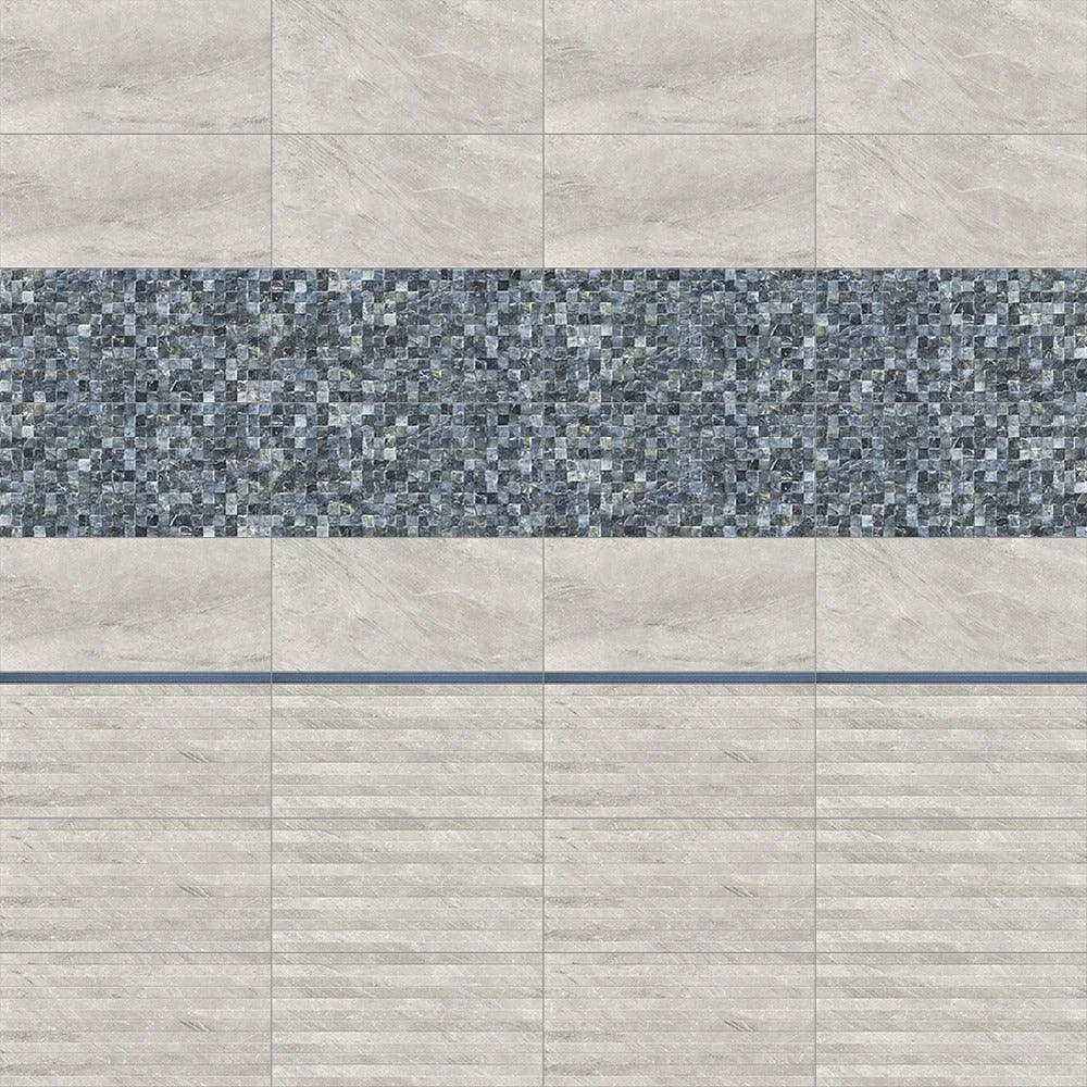 Gemma Momento Grey Wall Ceramic, 30 × 60 cm, First Choice — Momento Torello Luxor Blue Dark 2.5 × 60 cm