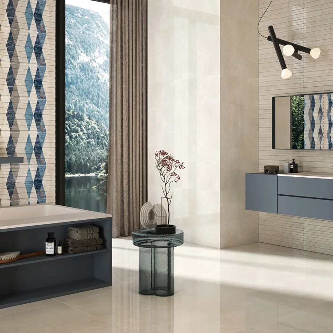 Cleopatra Windy Mix Blue Glossy Laser-Cut Ceramic Wall Tile, First Choice, 30 × 60 cm