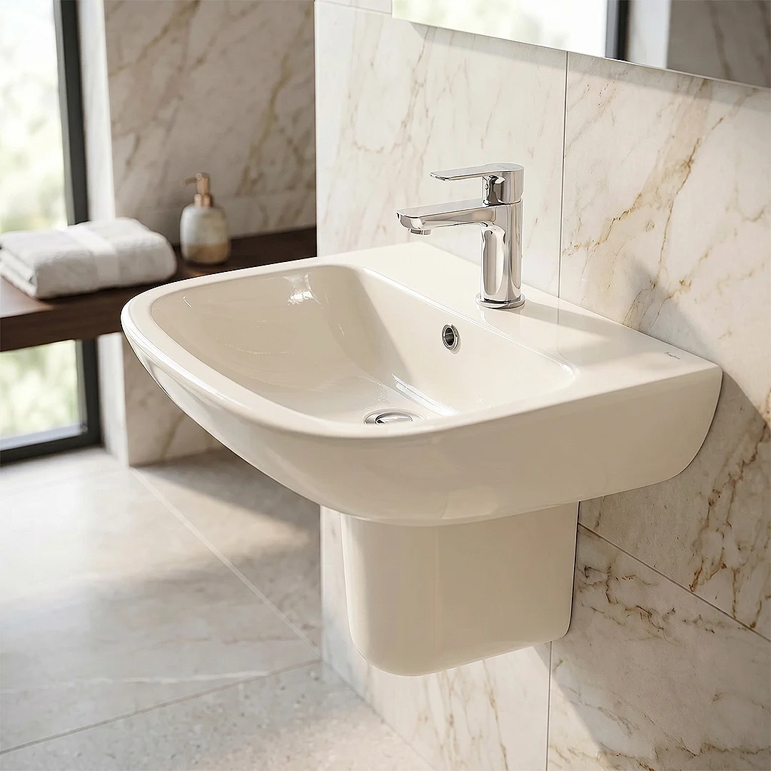 Sanipure Libra Basin with Full Pedestal 60 cm with Fixing Set, Pergamon
