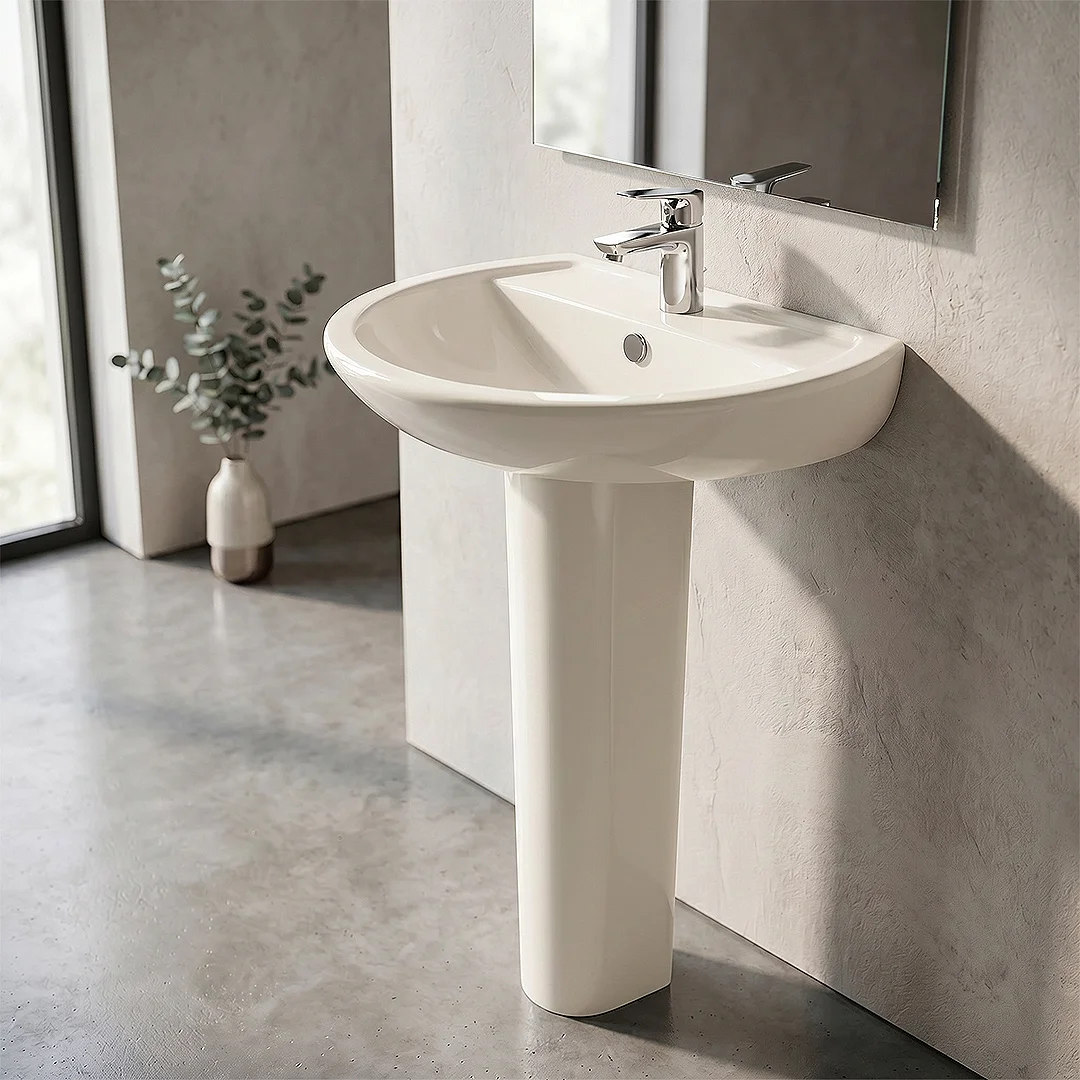 Sanipure Flora Basin with Full Pedestal 60 cm with Fixing Set, White