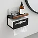 Banox wo-14-01s Towel Holder with Shelf, Stainless Steel 304, Black with Wood Accents - Image 1